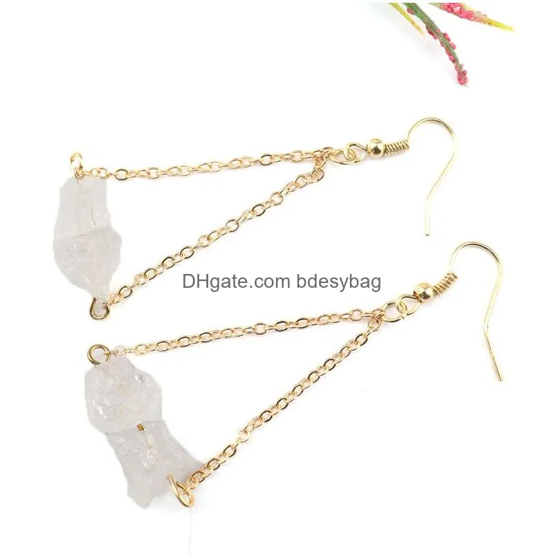 Dangle & Chandelier Irregar Natural Crystal Stone Dangle Gold Plated Chain Handmade Earrings For Women Girl Party Club Fashion Jewelr Dhtfl