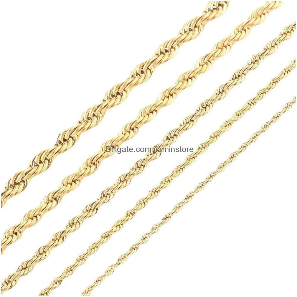 Chains High Quality Gold Plated Chain Stainless Steel Necklace For Women Men Golden Fashion Twisted Rope Chains Jewelry Gift 2 3 4 5 6 Dhywq