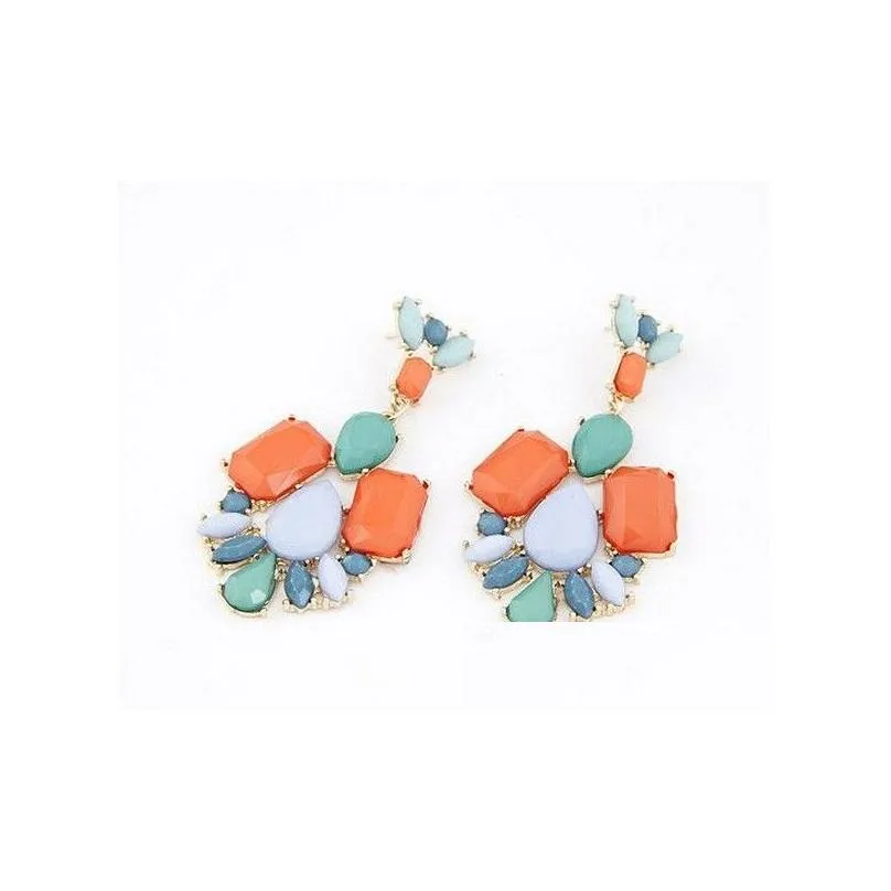 New Arrival Bohemia Style with Gold Plated Alloy Colorful Resin Gem Drop Dangle Earrings for Women Gifts