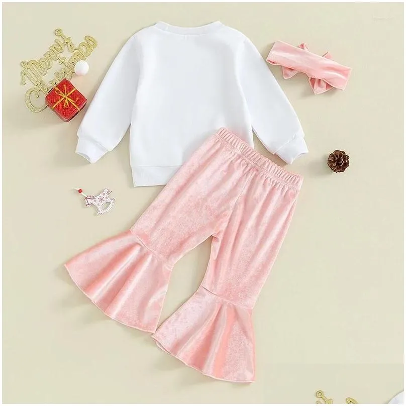 clothing sets toddler baby girl clothes santa embroidery christmas sweatshirt top velvet flare pants winter bell bottom set