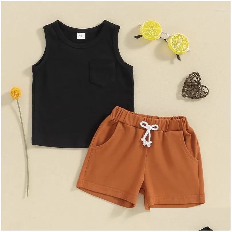 clothing sets baby boys shorts set solid color sleeveless tank top with elastic waist summer 2 pieces outfits for 0-3 years