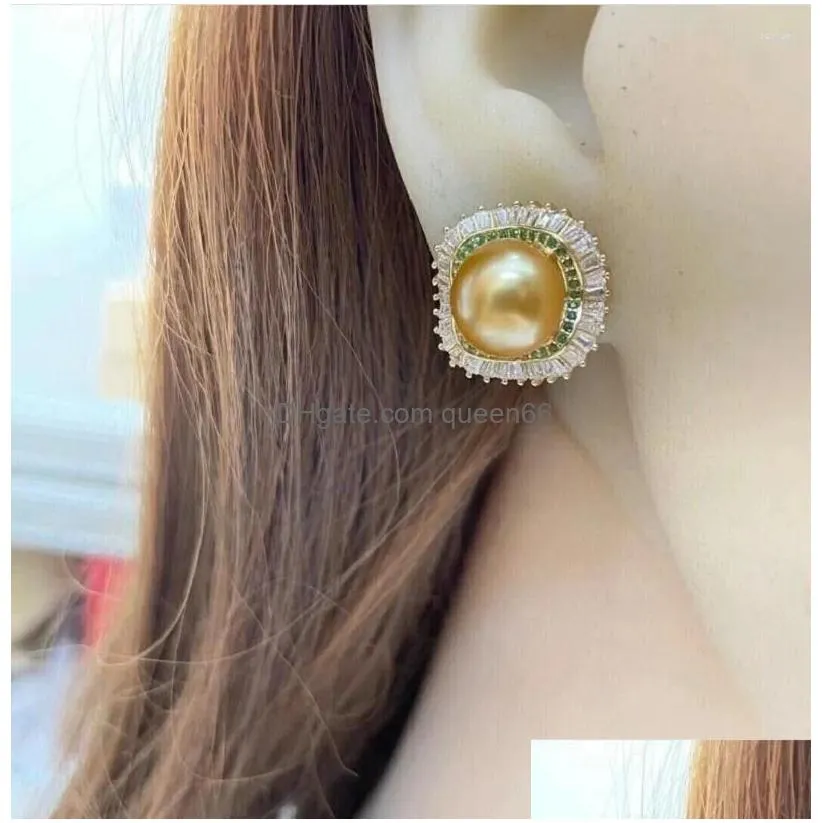 Stud Earrings Natural 11-10Mm South China Sea Round Gold Drop Delivery Dhzep