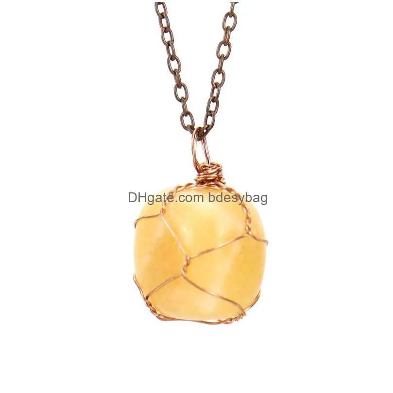 Handmade Wire Natural Crystal Stone Pendant Necklaces Jewelry With Chain For Women Girl Fashion Accessories