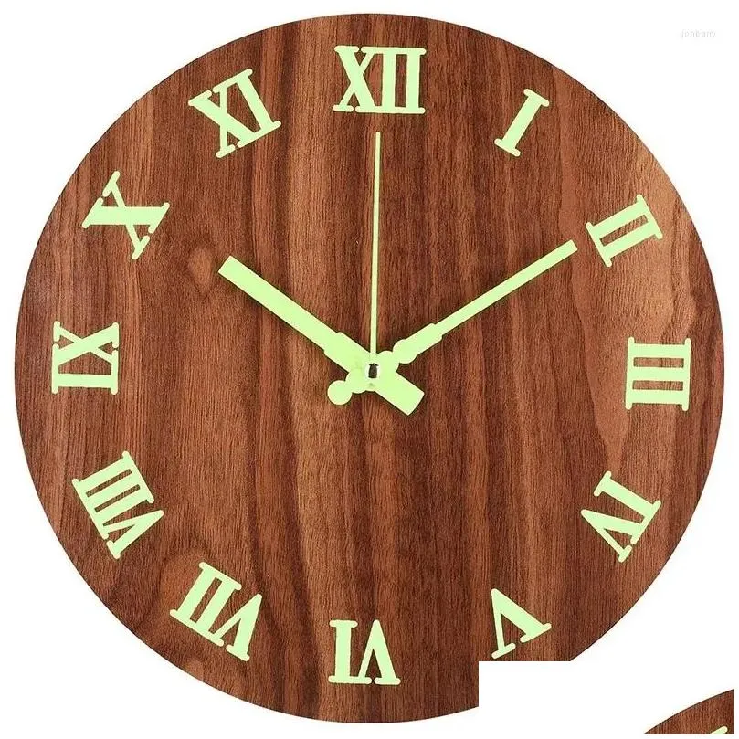 wall clocks 12inch night light function round clock vintage rustic country style for kitchen bedroom home silent & non-ticking