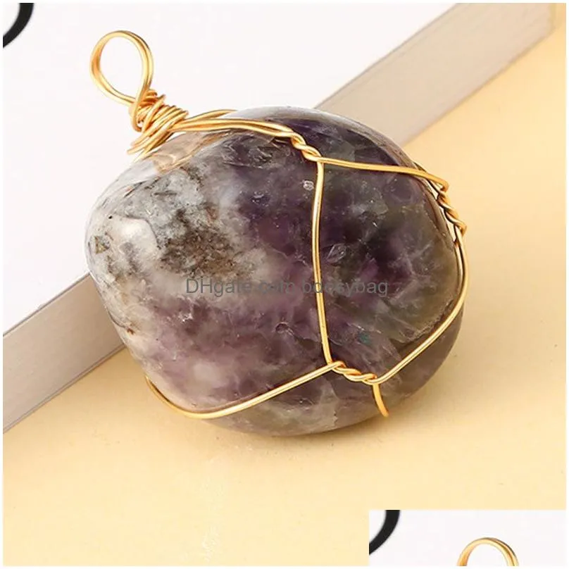 Irregular Natural Crystal Stone Gold Plated Pendant Necklaces For Women Girl Men Party Club Decor Jewelry With Chain