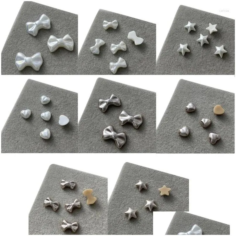 nail art decorations 3pieces 3d bowknot shaped charms metal resin pearl rhinestones manicure jewelry for diy drop