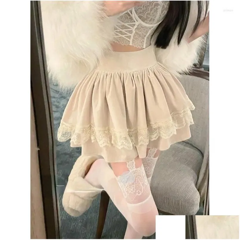 skirts vintage korean retro japanese style lace work low waist cake mini skirt streetwear fashion