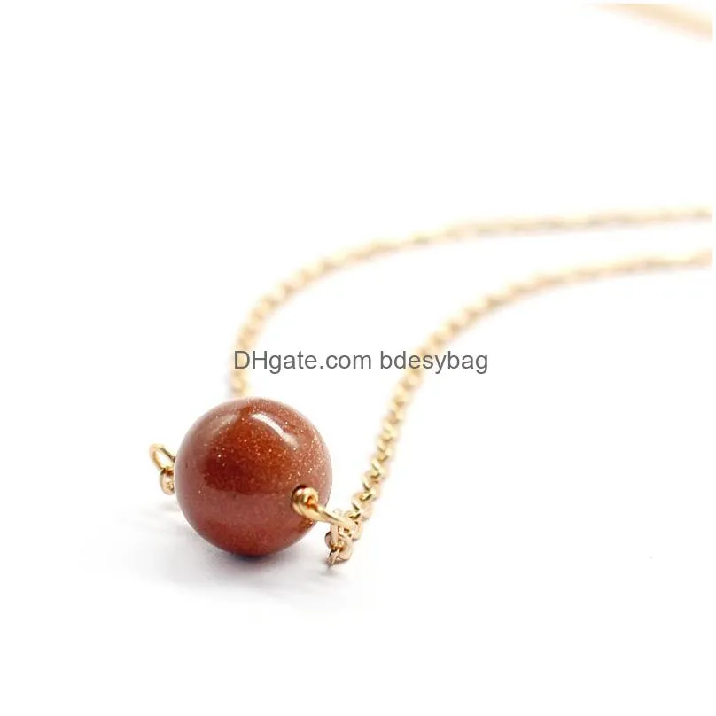 12mm Natural Crystal Stone Handmade Beaded Pendant Necklaces With Chain For Women Girl Party Club Decor Lucky Jewelry