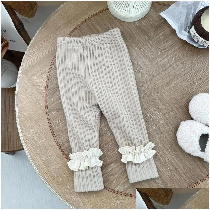 trousers baby clothing autumn winter fleece lace leggings for girls casual simple fashionable kids solid color pants