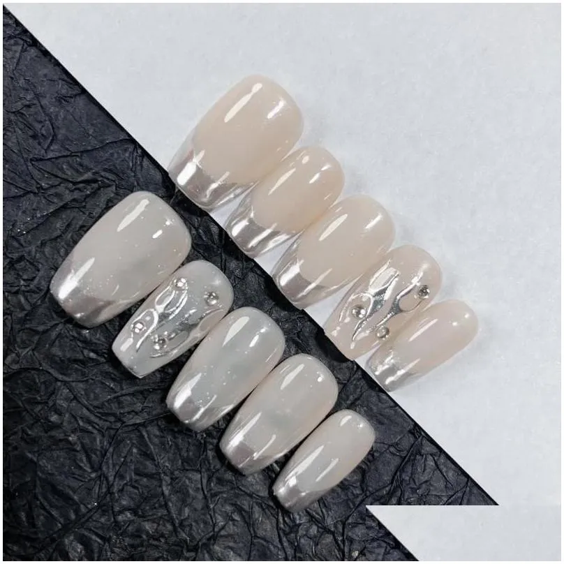 false nails emmabeauty nude mirror hand painted removable reusable high quality handmade press on nails.no.d905.