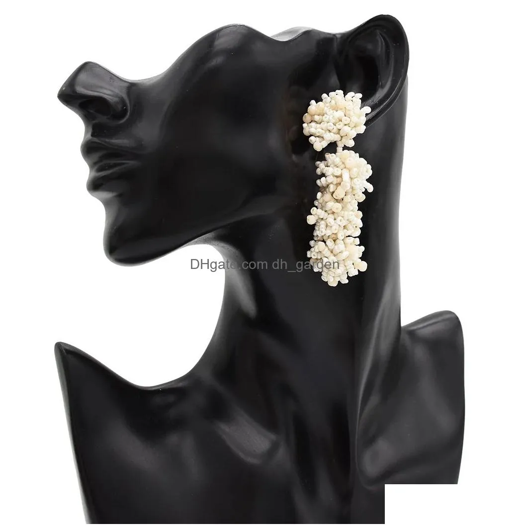idealway 6 Colors Bohemian Drop Beaded Earrings Long Stud Flower Earring for Women Jewelry Design