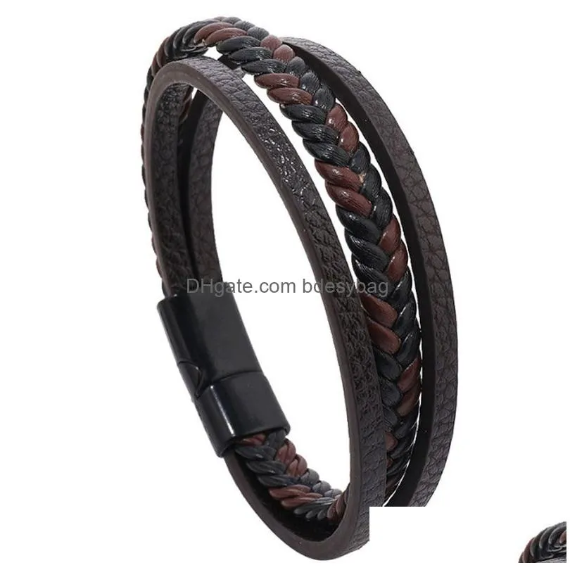 Mens Brown Color Leather Handmade Braided Charm Bracelets Bangle Party Club Decor Jewelry For Male