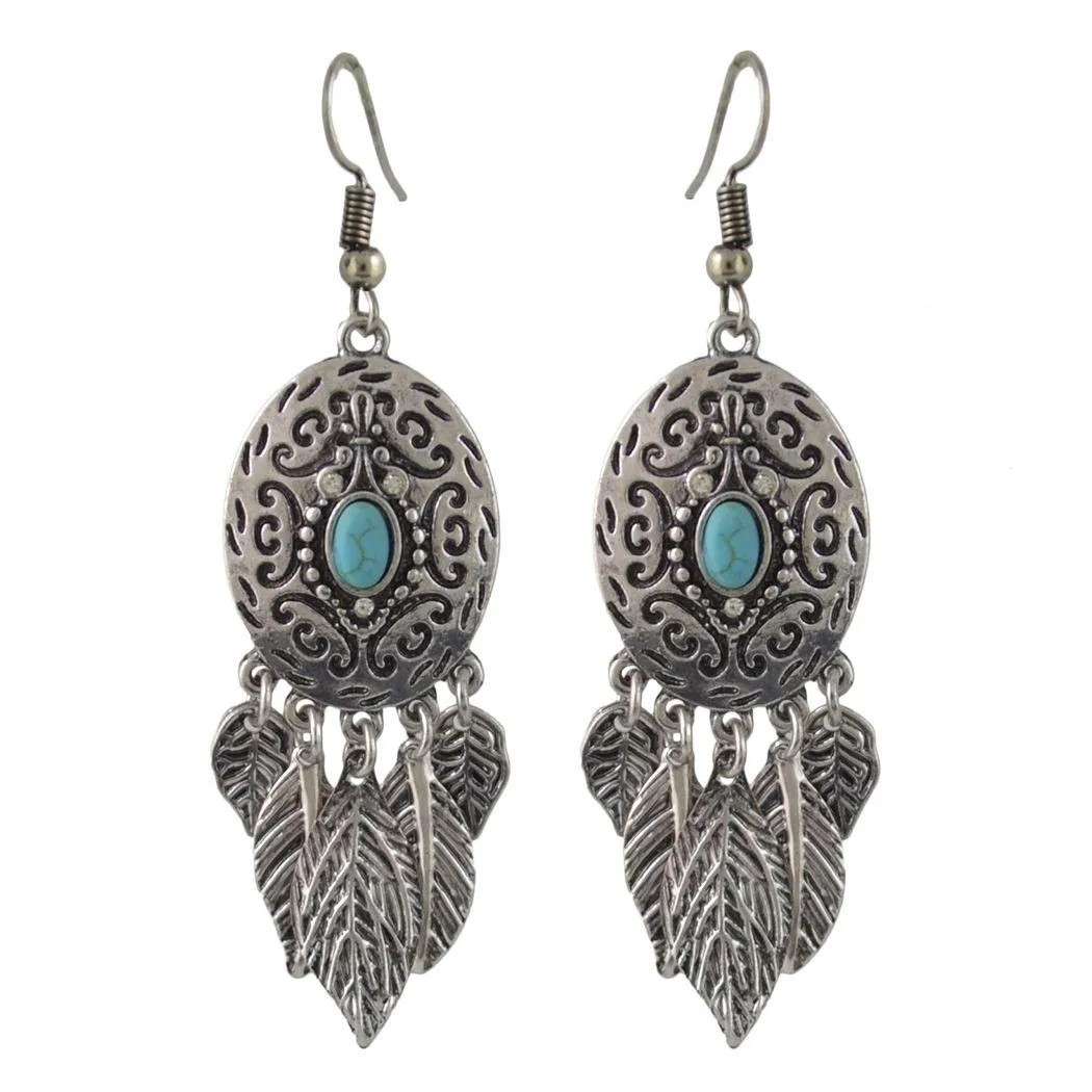 idealway New Fashion Bohemian Gold plated Turquoise Leaves Drop dangle earrings Woem`s Engagement Gift