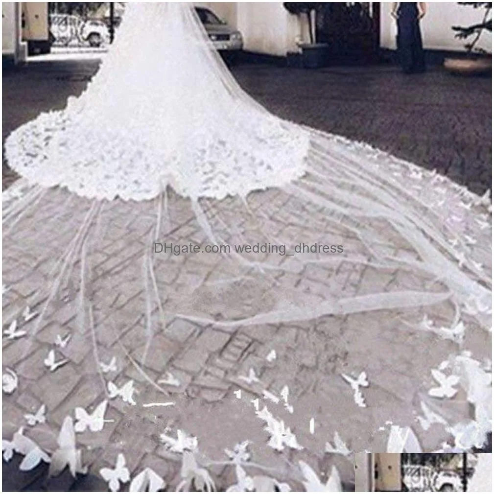2 tier cathedral wedding veils 3d butterfly appliques veils for bride comb ivory cathedral two tier lace appliques with comb310j