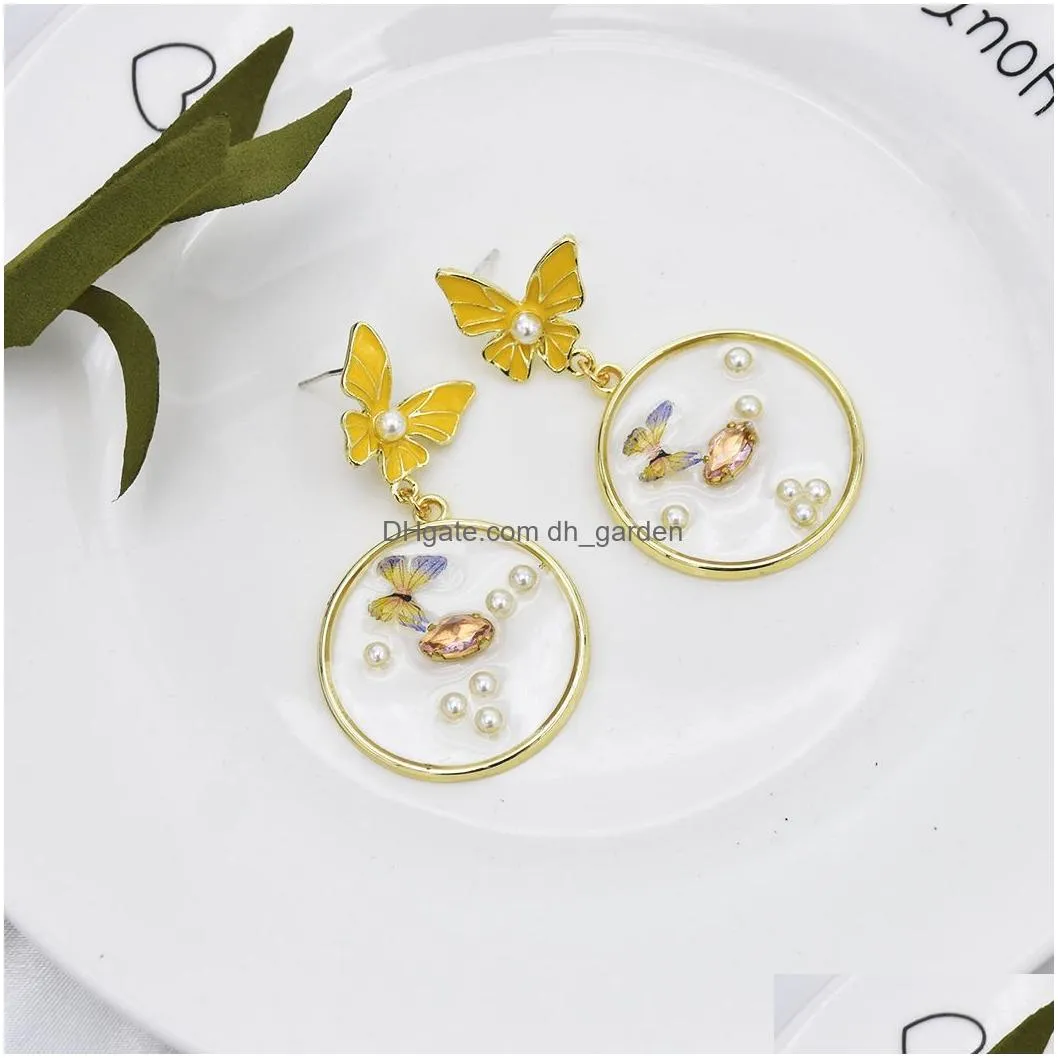 Sweet Cute Dangle Earrings with Colorful Enamel Butterfly Bee Flower Charms Stud Earrings for Girls Love Gift