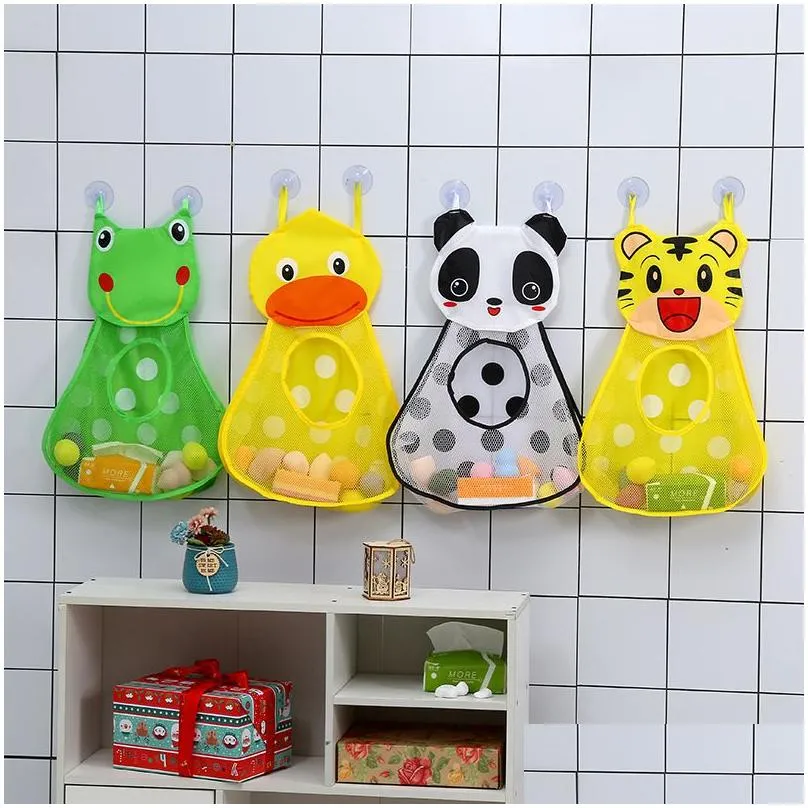 cute baby bath toys organizer mesh net toy storage bags strong suction cups bathroom baskets baby bath essentials shower holder