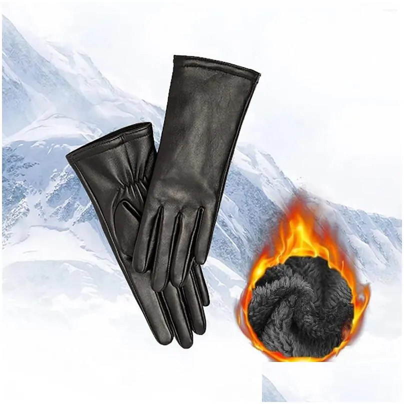 cycling gloves winter womens pu black touchscreen leather soft warm women mitten