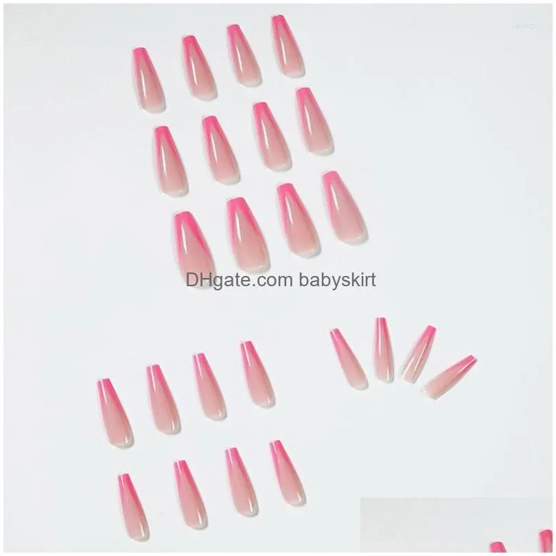 False Nails 24Pcs Long Fake Coffin Ballerina Rose Red French Fl Er Press On Nail Fingernails Manicure Drop Delivery Dhbnv