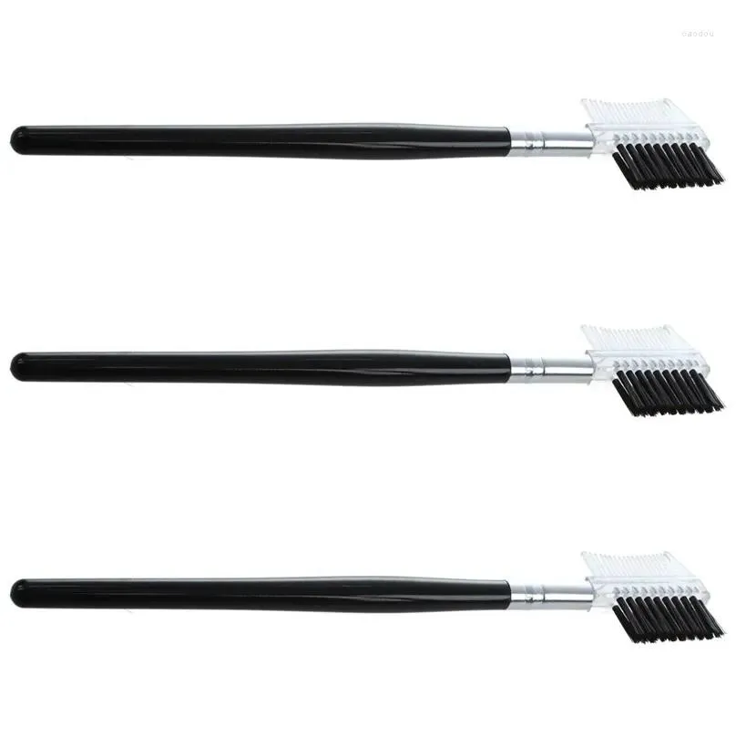 makeup brushes women double-sides brow comb eyebrow brush wood holder make-up cosmetic tool 3pcs black