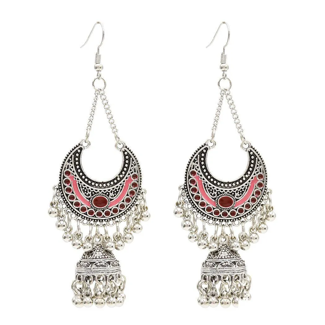 Fashion 6 Colors Vintage Silver Tassel Drop Dangle Earrings For Women Jewelry Gift