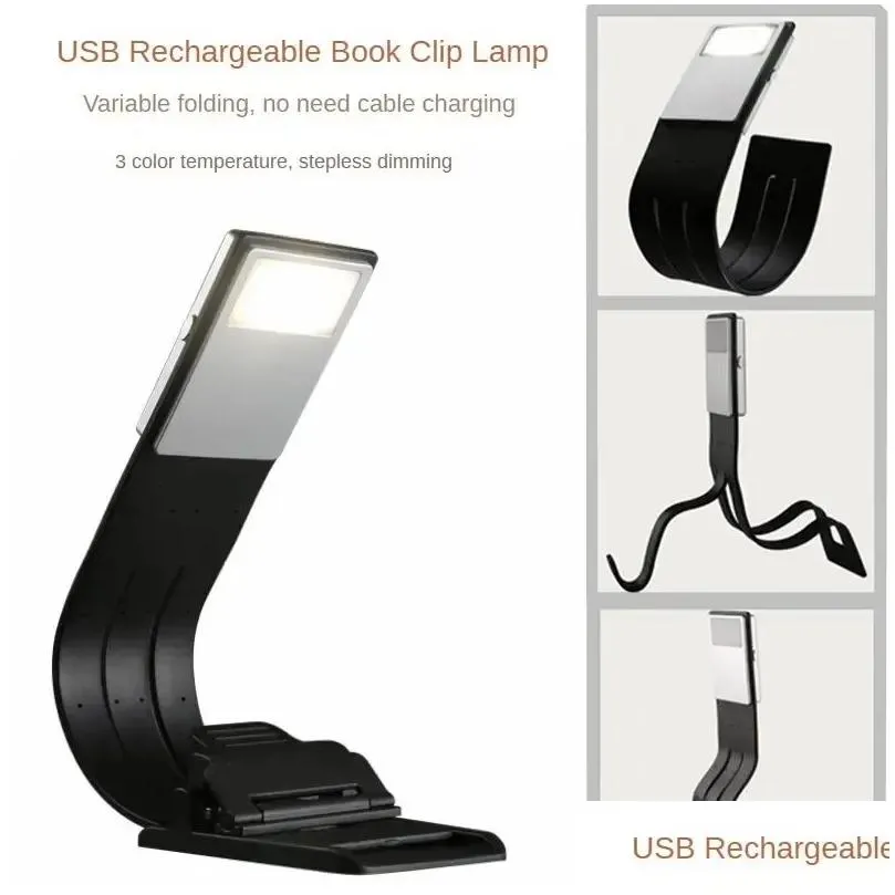 flexible reading usb light led bedroom three light color book light clip portable usb rechargeable e-book clip-on night reading lamp