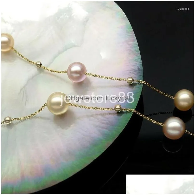 Pendant Necklaces 7-8Mm Real Freshwater Mticolor Pearl Station Choker Necklace 18K Yellow Goldpendant Drop Delivery Dhgir