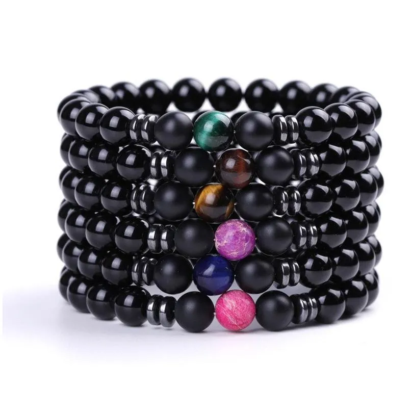 8mm Natural Stone Handmade Beaded Strands Charm Bracelets Elastic Jewelry For Women Men Party Club Decor Yoga