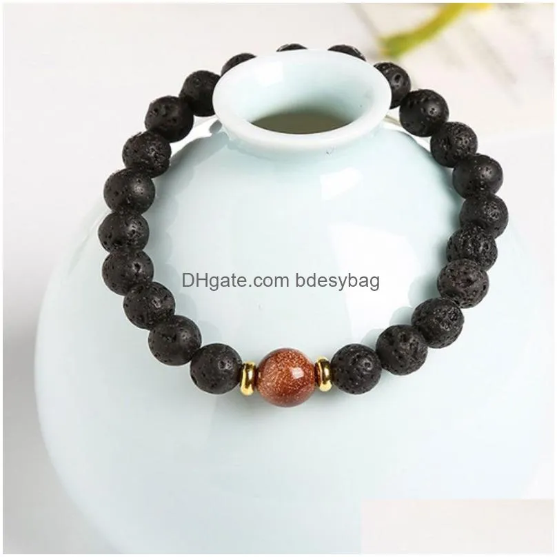 Beaded Natural Lava Stone Handmade Beaded Strands Charm Bracelets Yoga Elastic Bangle Jewelry For Women Men Drop Delivery Jewelry Bra Dhmsq