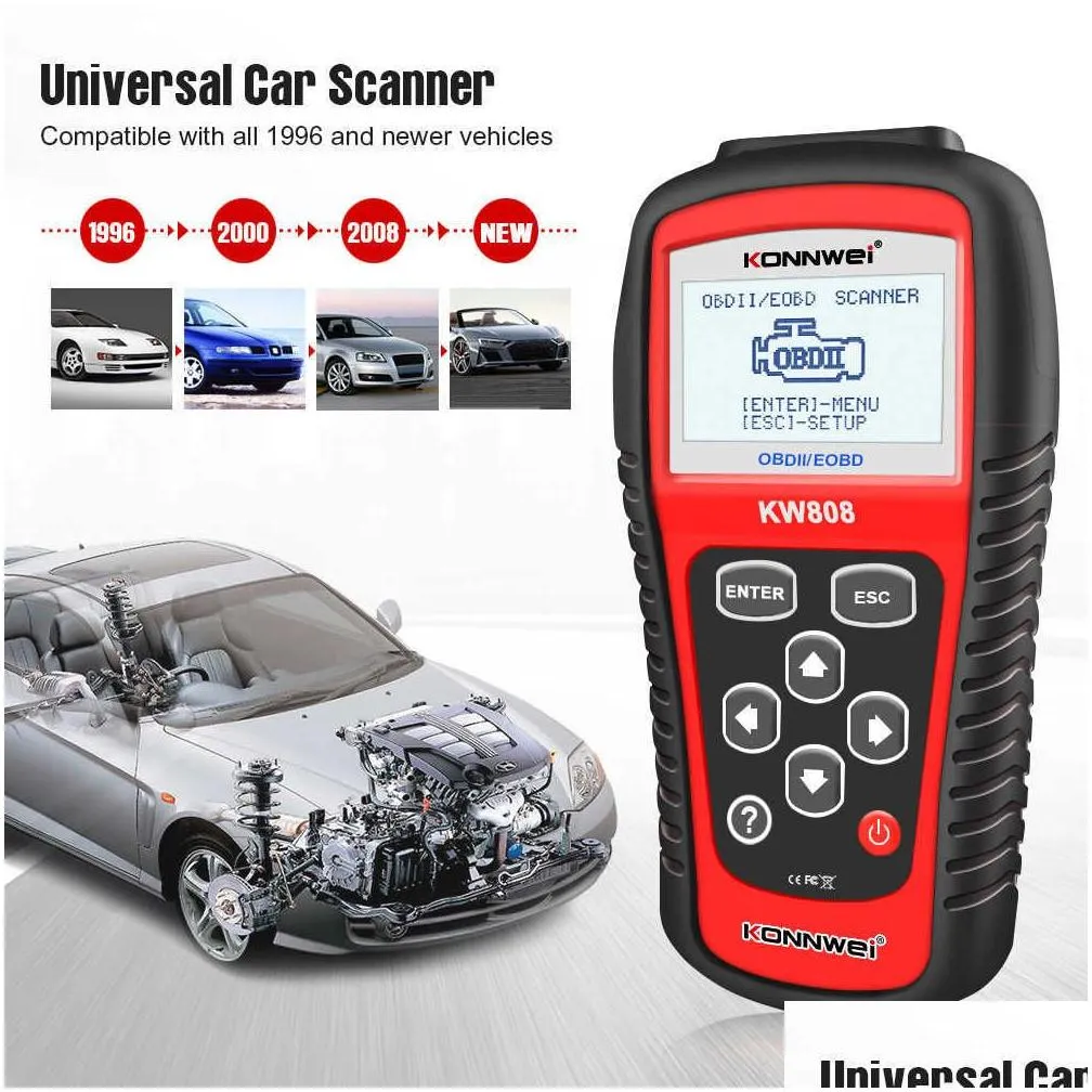 Diagnostic Tools New Konnwei Kw808 Obd 2 Car Scanner Obd2 Motive Diagnostic Tool Engine Fualt Code Reader Odb Tools For Cars Drop Deli Dhp6G