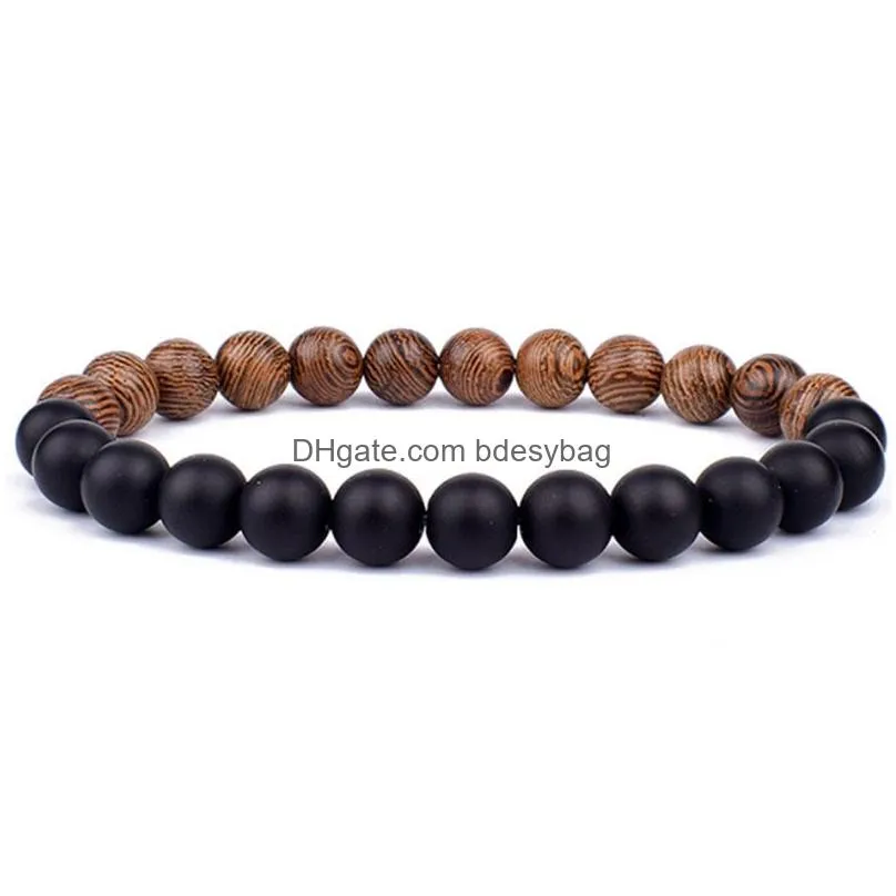 Beaded 8Mm Natural Wooden Stone Handmade Beaded Strands Charm Bracelets For Women Men Fashion Elastic Jewelry Drop Delivery Jewelry B Dhmkz