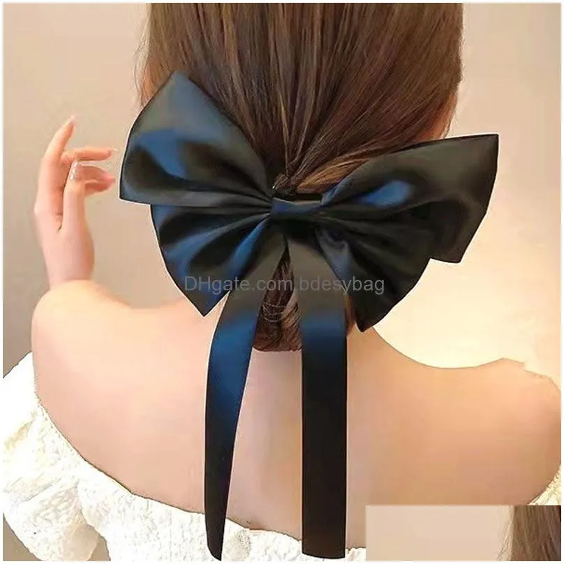 Solid Color Large Bowknots Hair Clips For Women Girl Dress Suit School Shirts Decor Barrettes Fashion Accessories Headwear