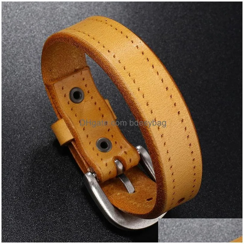 Mens Black Brown Color Leather Charm Bracelets Adjustable Bangle Party Club Decor Jewelry For Male