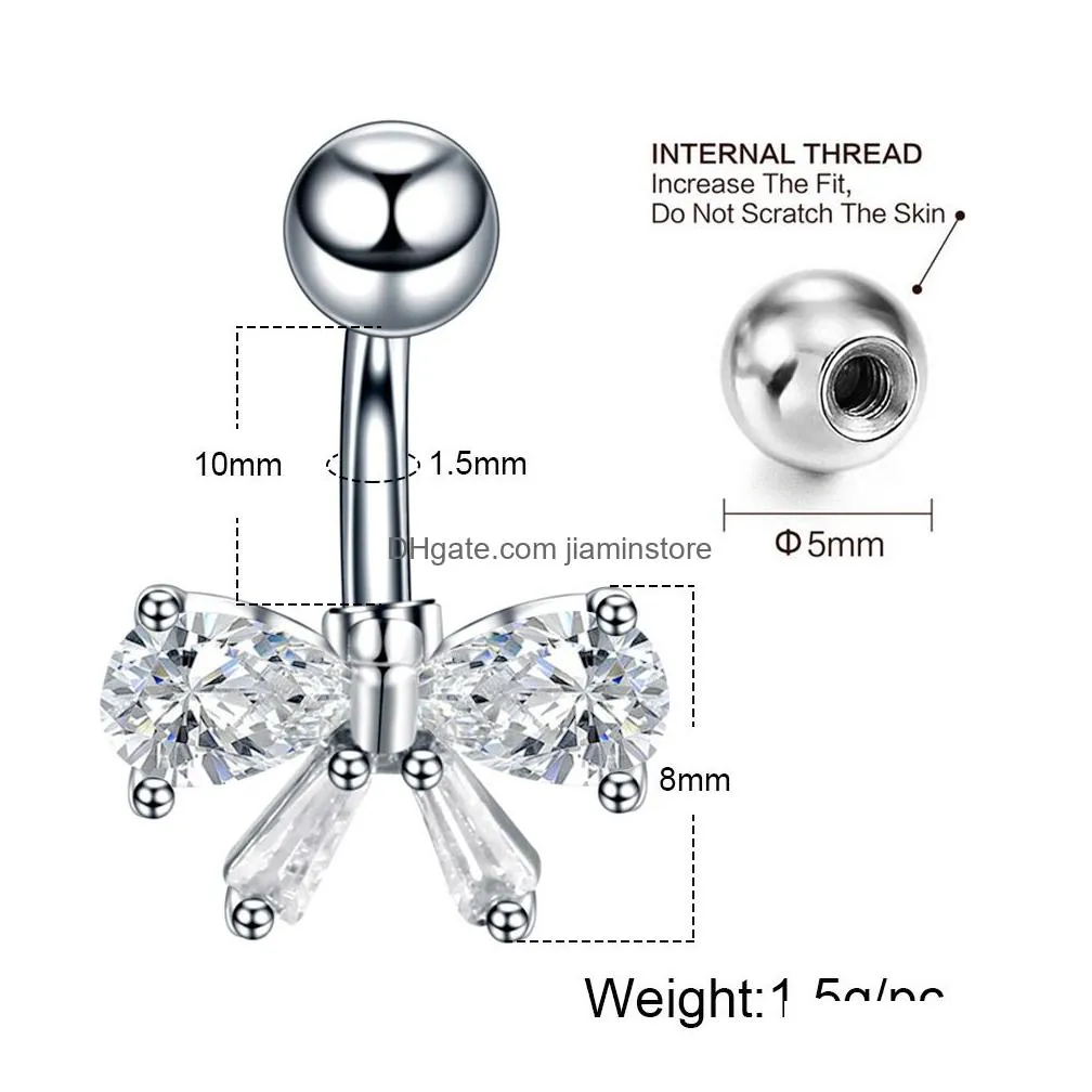 Navel & Bell Button Rings New Stainless Steel Navel Piercings Zircon Belly Button Rings Piercing Body Jewelry Drop Delivery Jewelry B Dhw6J