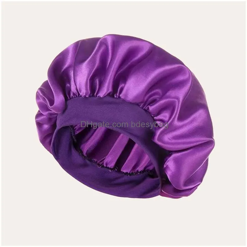 20 Colors Satin Wide Band Night Hat Beanie For Women Men Elastic Sleep Caps Bonnet Hair Care Decor Accessories
