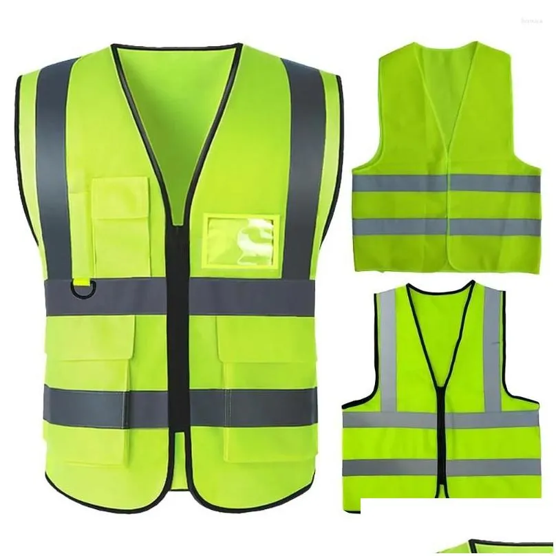 motorcycle apparel high visibility vest breathable multi-pocket reflective 2 strip railway coal miners uniform for driver workers