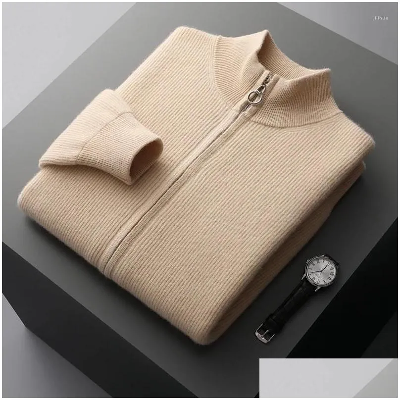 men`s sweaters 4-color 100 pure wool cardigan sweater loose casual knitted half high collar product pullover business