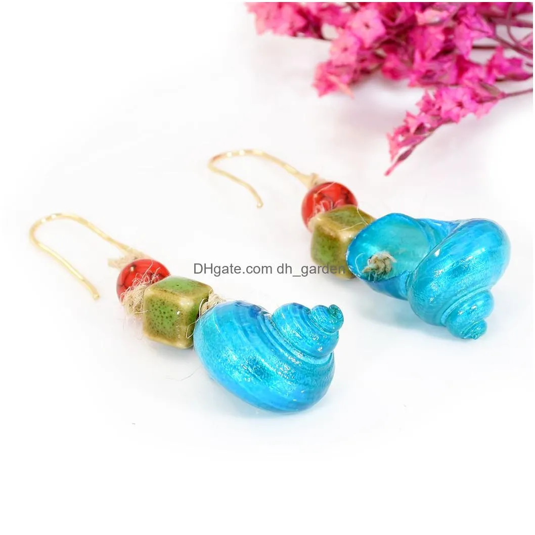 Bohemian Style Yellow Blue Conch Shell-shaped Drop Dangle Earrings for Women Summer Beach Party Fashion Jewelry