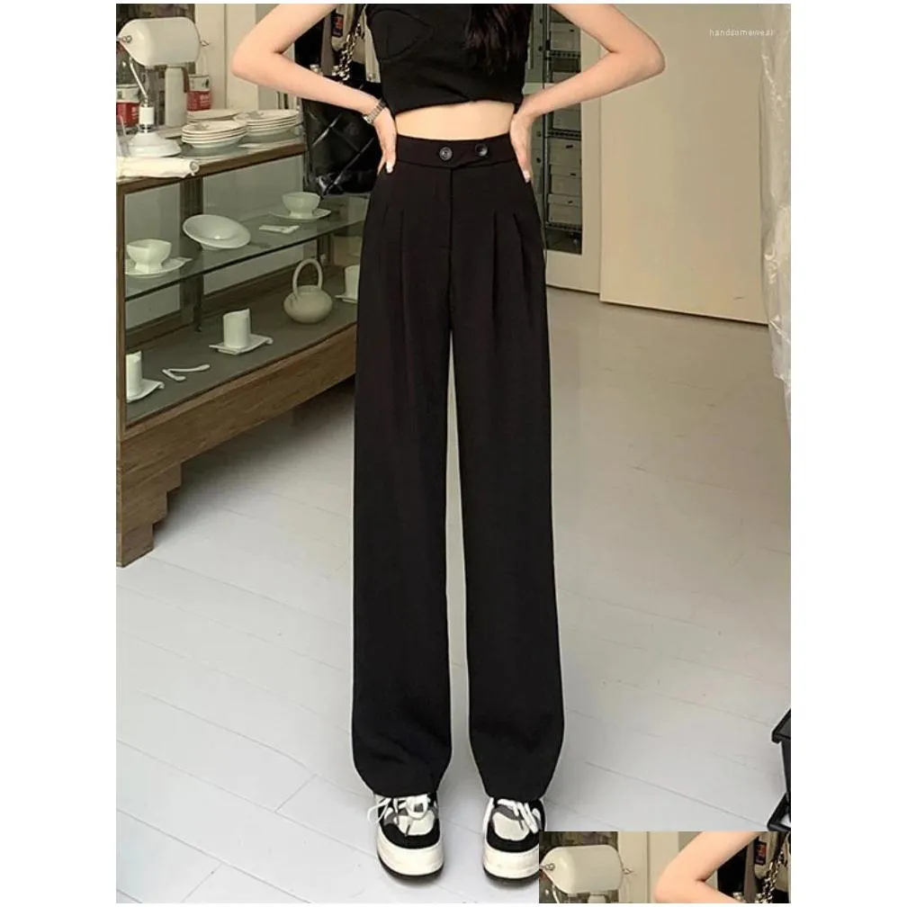 Women`S Pants & Capris Womens Pants Wide Leg Women Sagging Sensation Loose Black White Suit Autumn Korean High Waist Tailoring Drop D Dh7Nh