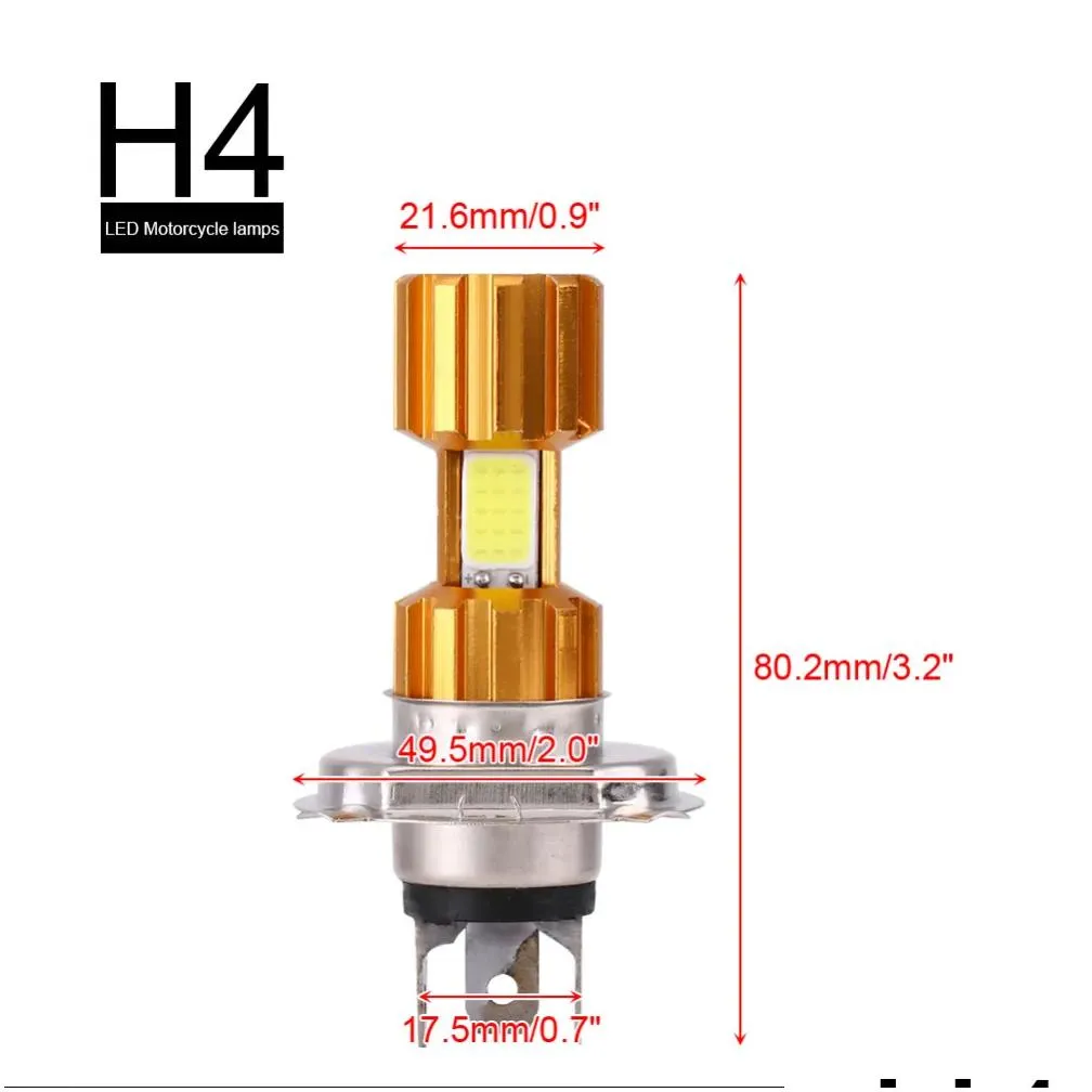 h4 18w led 3 cob dc 12v white motorcycle headlight bulb 2000lm 6500k hilo beam high power super bright light lamp6213117