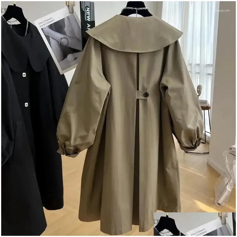 women`s trench coats long style women spring loose s-3xl bat sleeved simple leisure turn-down collar lovely girls korean chic