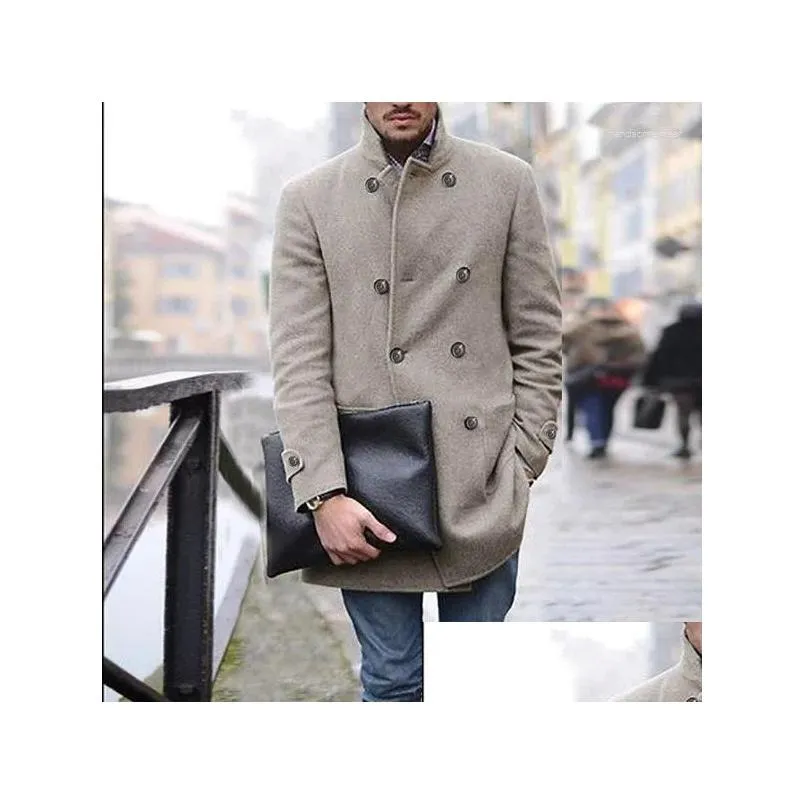 Men`S Wool & Blends Mens Wool Autumn And Winter Overcoat British Male Mid-Length Long-Sleeved Woolen Coat Trendy Thick Warm Trench Out Dhmlu