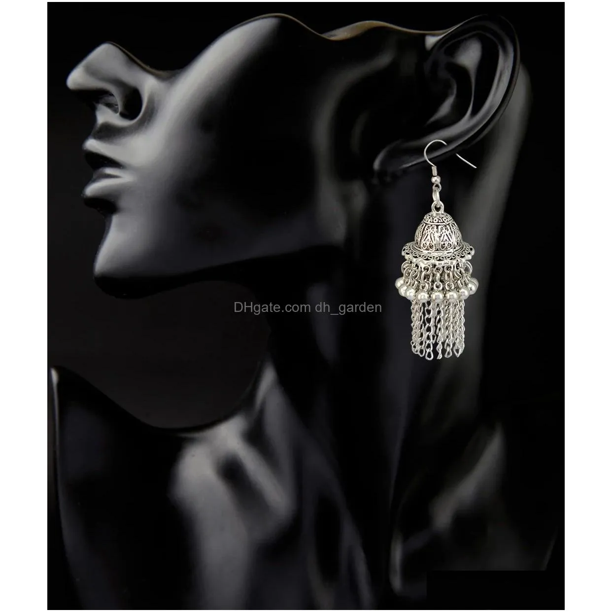 Bohemian Retro Drop Dangle Earrings with Tassels Hook Jhumka Jhumki Earring for Women Wedding Jewelry Gift