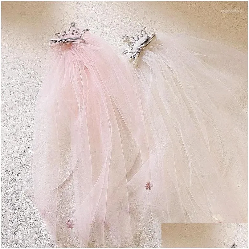 hair accessories 10pcs fashion rhinestone tiaras hairpins glitter crown floral tulle veil clips princess headwear boutique