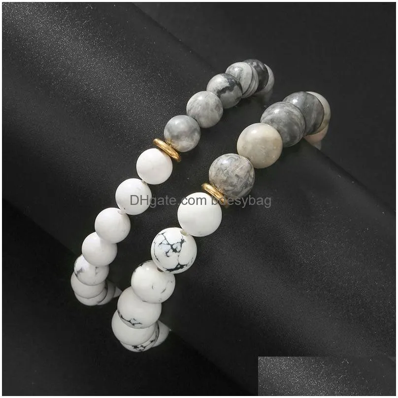 Beaded Natural Stone Handmade Beaded Strands Charm Bracelets Yoga Gold Plated Elastic Bangle Jewelry For Women Men Couple Drop Delive Dhoxs