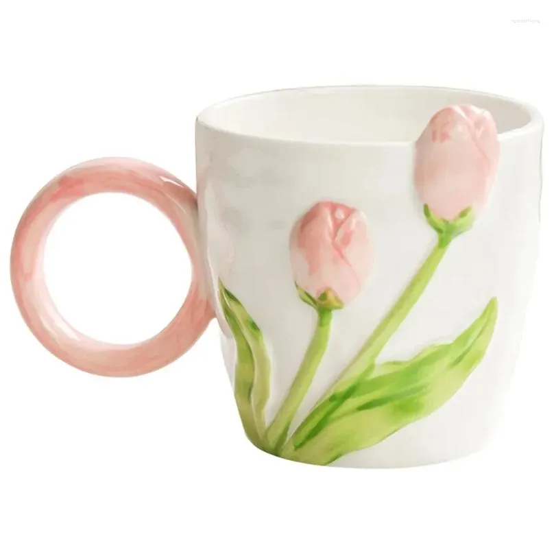 mugs tulip cup easy to clean mellow smooth ceramics high quality comfortable grip porcelain hand carved does not fade mug durable