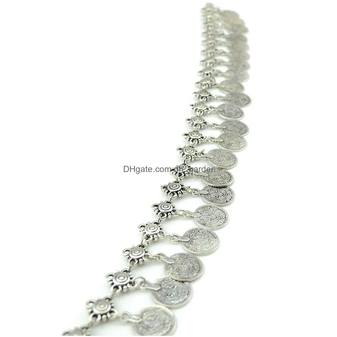 Gypsy Silver Metal Dangle Coins Belly Chains 43pieces coins Hippie Boho Bohemian Shimmy Belt bell dance belt chain body chain