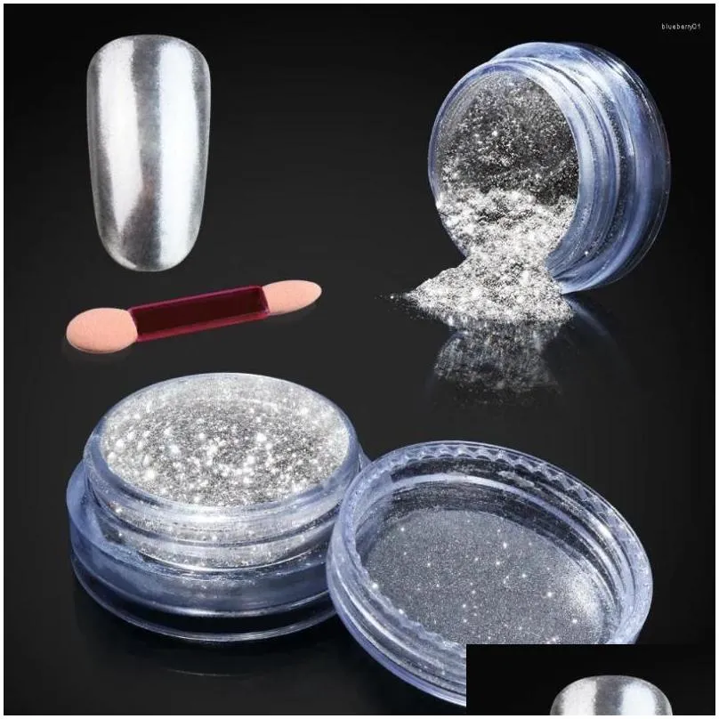 nail gel beau 1g/box glitter shinning gold sliver powder mirror with brushes for rianbow polish pigment