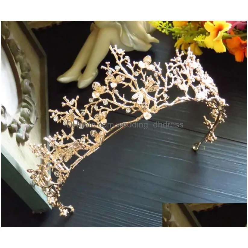 bridal jewelry gold baroque branches crown tiara wedding dress accessories 261t