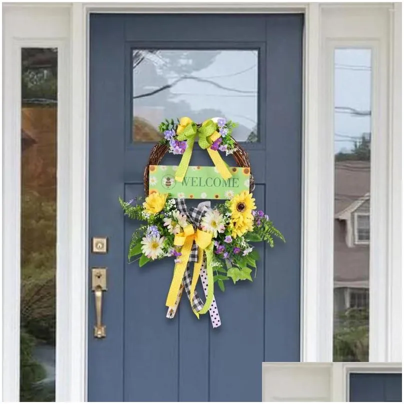 decorative flowers front door spring wreath ornament hanging garland for porch
