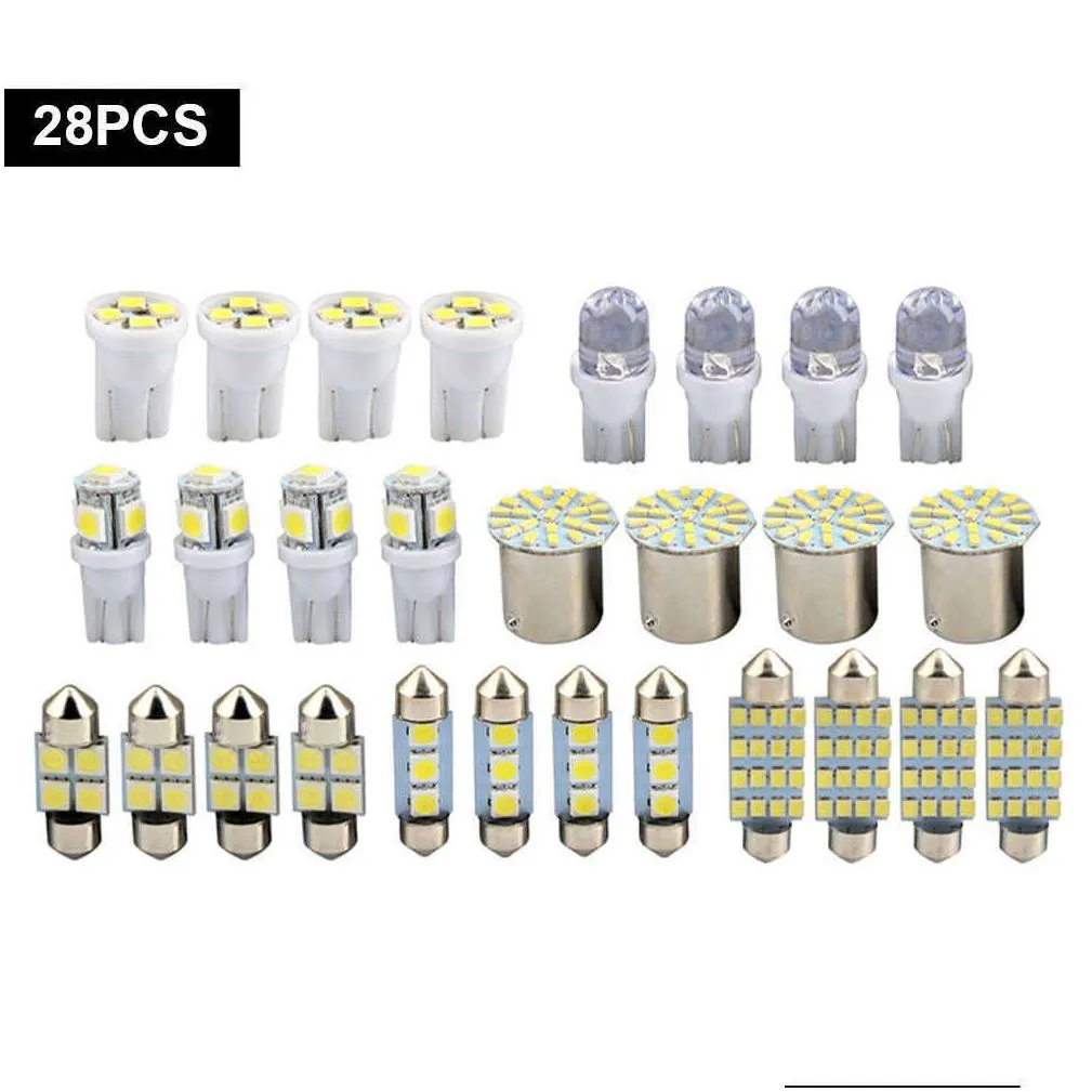 Decorative Lights 28Pcs T10 W5W Car Interior Led Light Dome License Plate Mixed Lamp Trunk Parking Bbs Set Drop Delivery Automobiles M Dhfdg